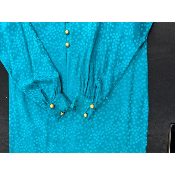 Vintage Liz Claiborne Sheath Dress 100% Silk Teal Green 80s Sz 6 - Picture 9 of 9